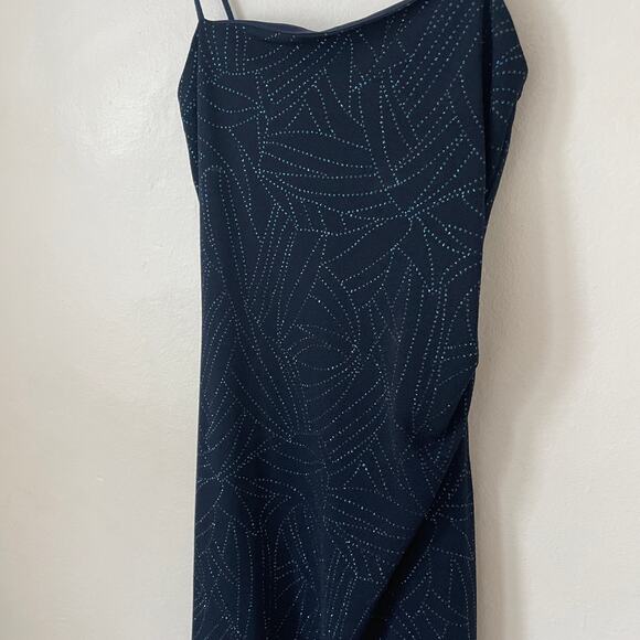 Vintage 90s Y2K – Navy Blue Sparkle Asymmetrical Midi Slip Dress - Picture 3 of 10